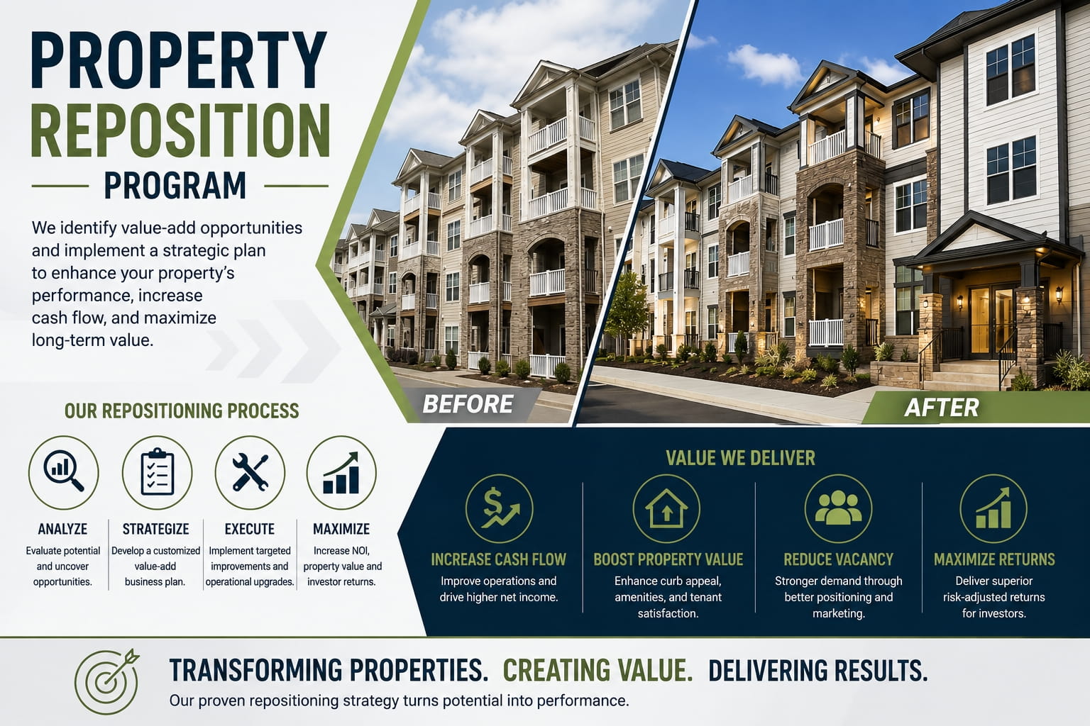 Apartment property reposition and upgrade program