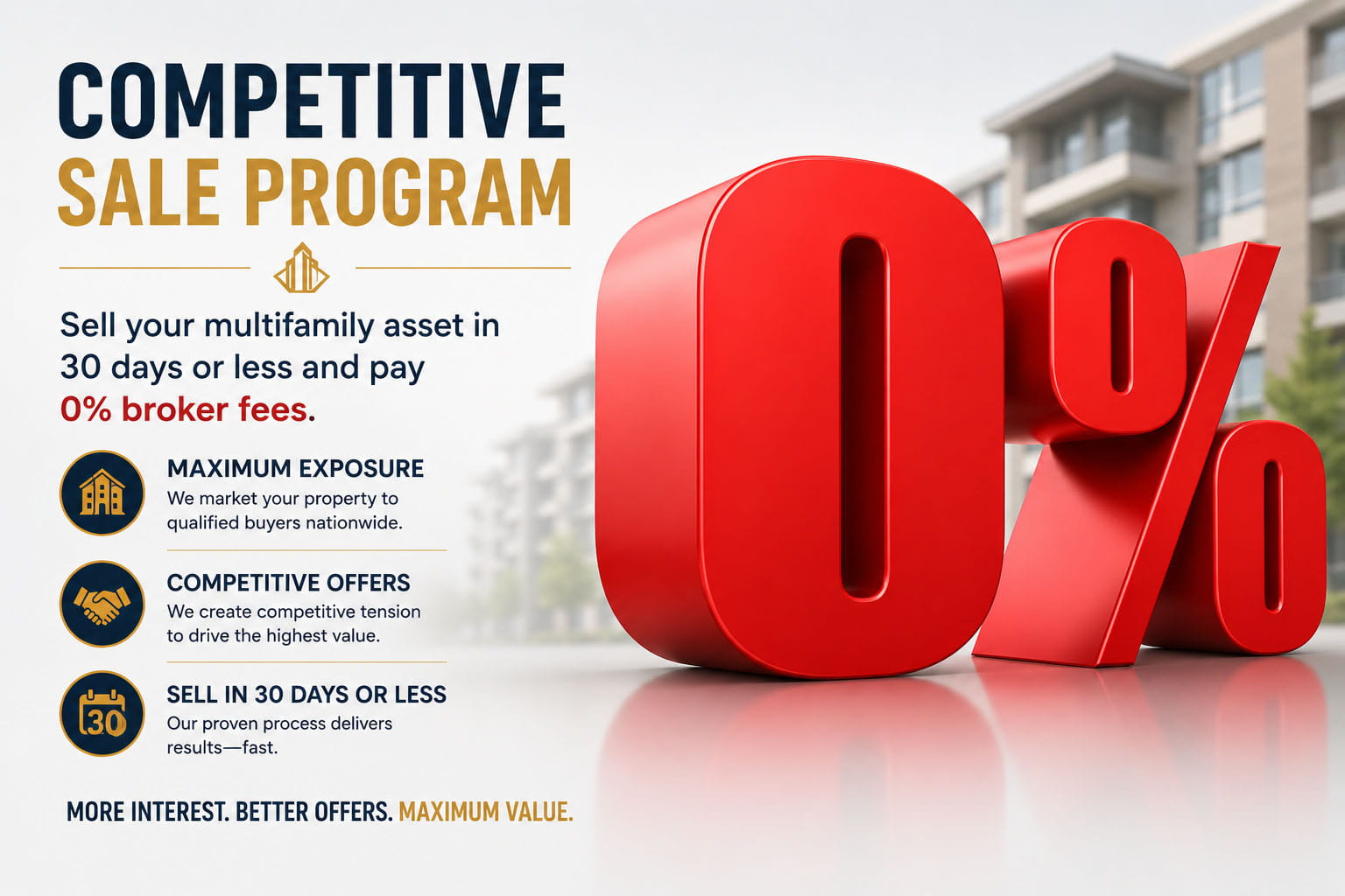 Zero percent commission apartment sale program